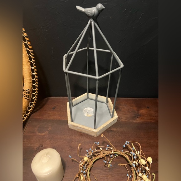 Pier One Imports Birds Nest Cage Lantern Candle Holder Metal & Wooden Plantero - Picture 3 of 11